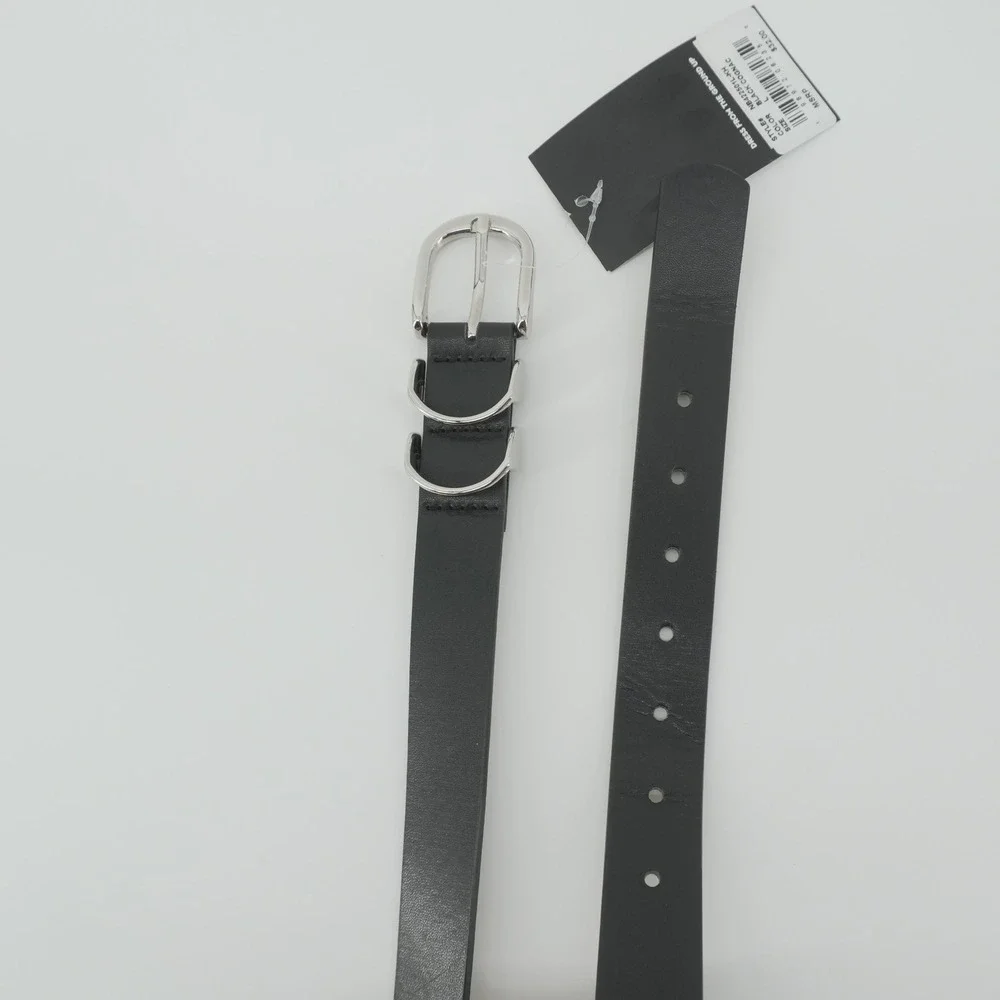 Nine West Belt Womens Large Black Silver Buckle Faux Leather NB422501L-KH